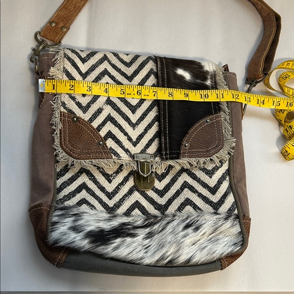 Myra Boho Leather Canvas Crossbody Bag - Picture 8 of 15
